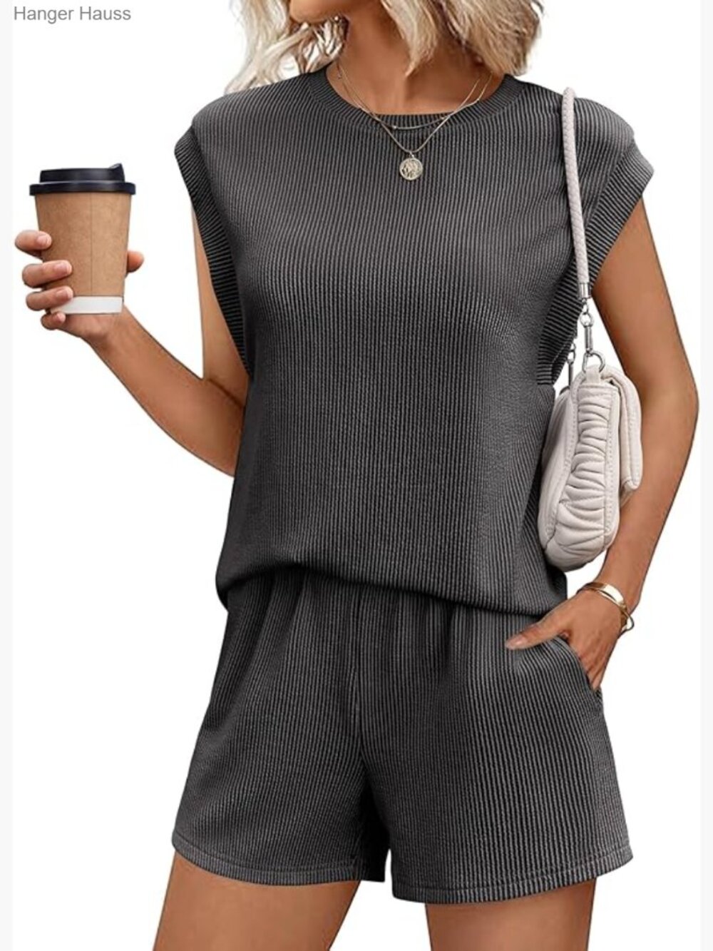 Women's Cap Sleeve Lounge Shorts Set With Pockets